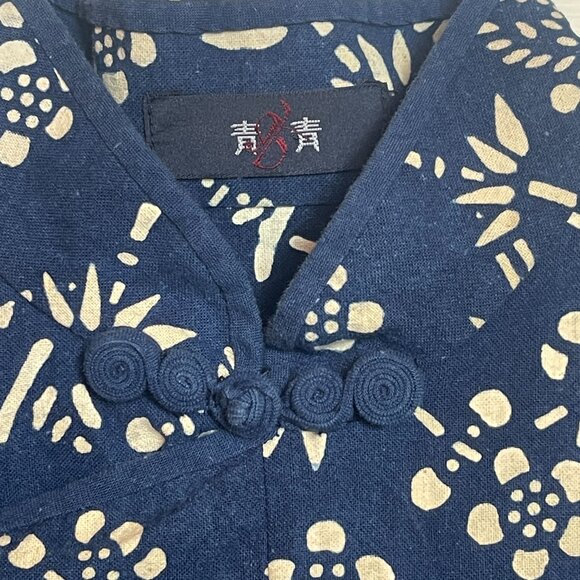 Deep Blue Mandarin Dress 100% Cotton - Picture 3 of 4